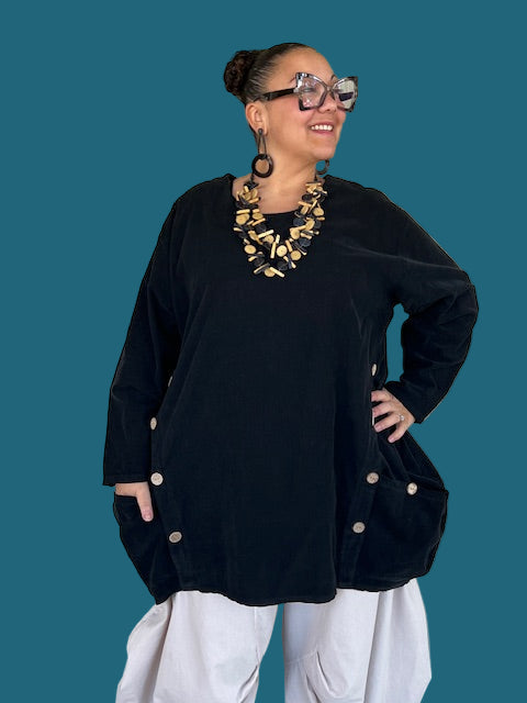 Transparente Black Corduroy Side Button Top (Black, Red, or Green)