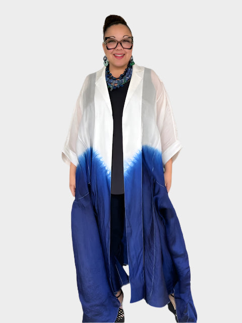 100% Hand Dyed Silk Indigo Floor Length Jacket