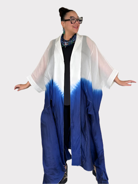 100% Hand Dyed Silk Indigo Floor Length Jacket