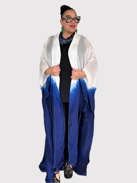 100% Hand Dyed Silk Indigo Floor Length Jacket