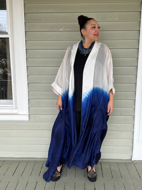 100% Hand Dyed Silk Indigo Floor Length Jacket