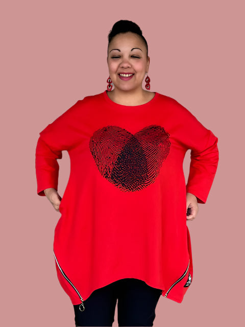 100% Cotton Heart Fingerprint Top (Red, Mustard, or Black)
