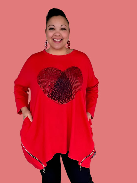 100% Cotton Heart Fingerprint Top (Red, Mustard, or Black)