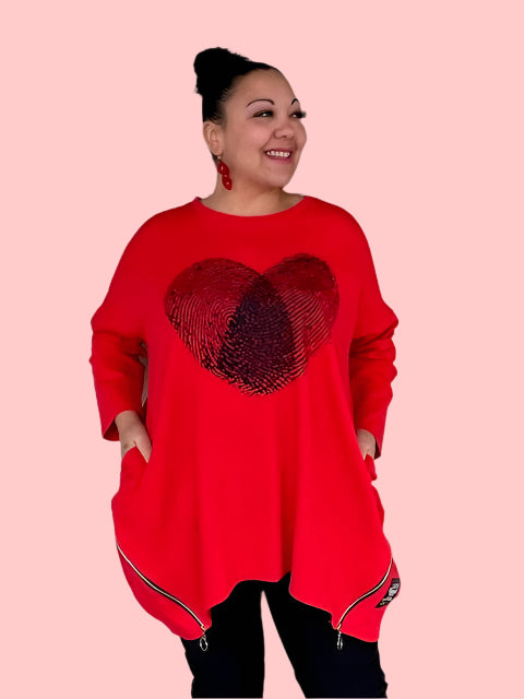 100% Cotton Heart Fingerprint Top (Red, Mustard, or Black)