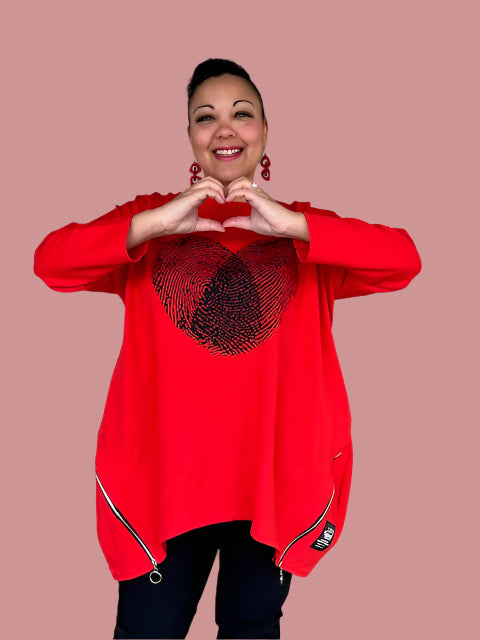 100% Cotton Heart Fingerprint Top (Red, Mustard, or Black)