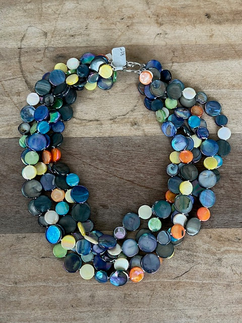 5-Strand Mother of Pearl Necklace (Navy/Fruit Salad)