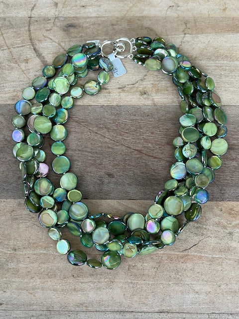 5-Strand Mother of Pearl Necklace (Olive Green)