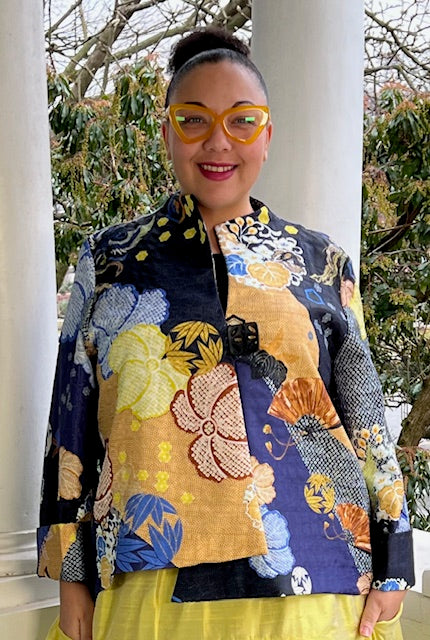Asian Inspired Print One-Button Jacket