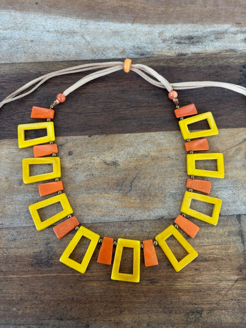 Tagua Squares Necklace (Blue or Orange/Yellow)