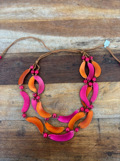 Tagua Slices Necklace (Pink/Orange or Multicolored)
