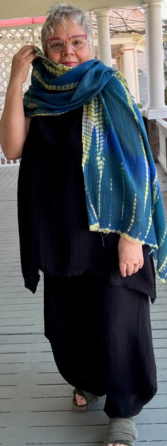 Turquoise and Lime Shibori Shawl/Scarf