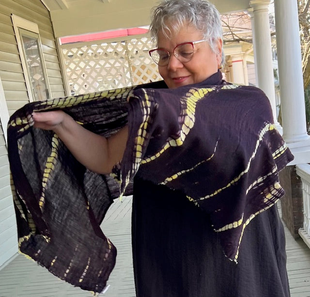 Black and Plum Shibori Shawl/Scarf