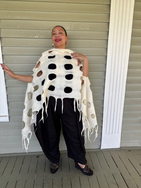 Felted Scarf with Square Cuthouts (White)