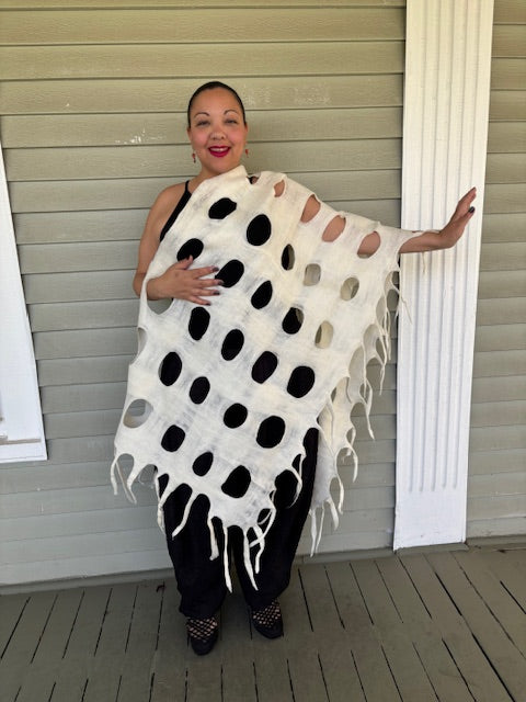 Felted Scarf with Square Cuthouts (White)
