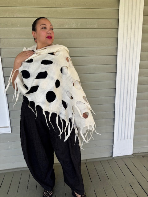 Felted Scarf with Square Cuthouts (White)