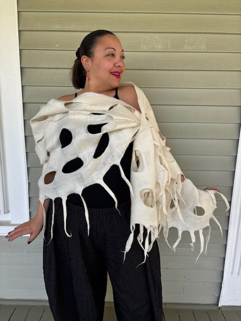 Felted Scarf with Square Cuthouts (White)