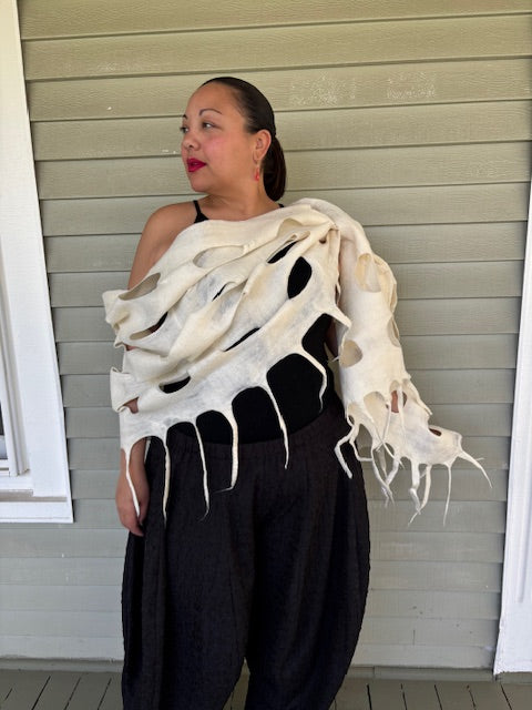 Felted Scarf with Square Cuthouts (White)