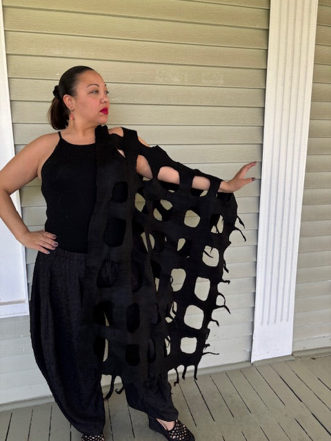 Felted Scarf With Square Cutouts (Black)