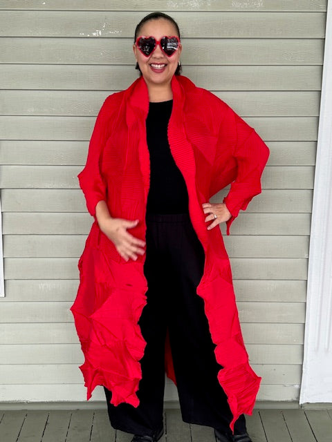 Vanite Couture Long Pleated Duster (Red)