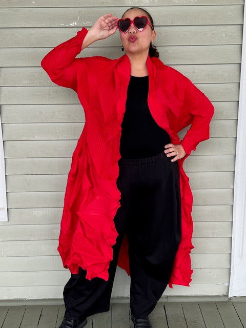 Vanite Couture Long Pleated Duster (Red)