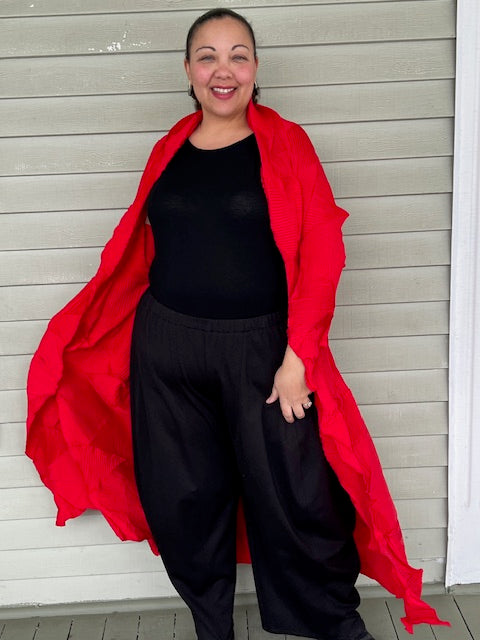 Vanite Couture Long Pleated Duster (Red)