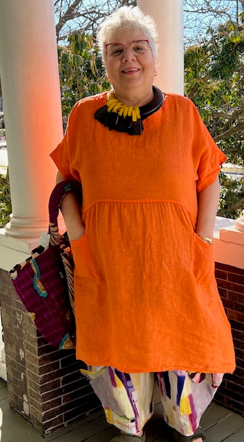 Orange Back Button Dress