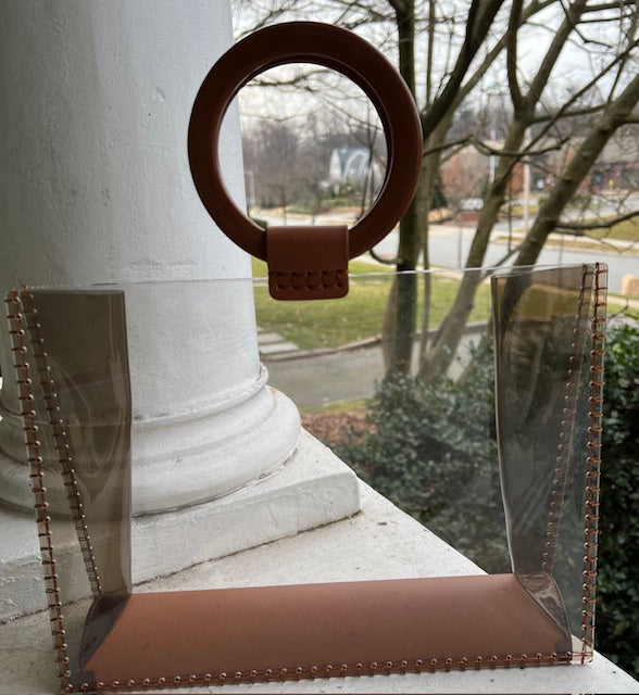 Clear See-Through Bag with Brown Handles,hand stitched on sides