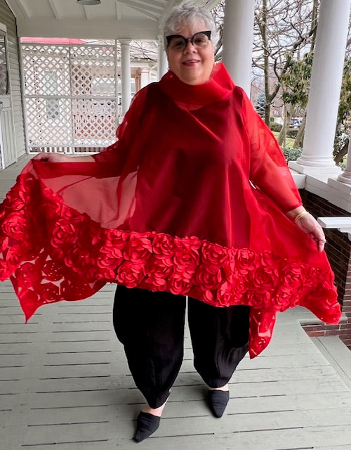DTH Long Roses and Red Silk Organza Overlay