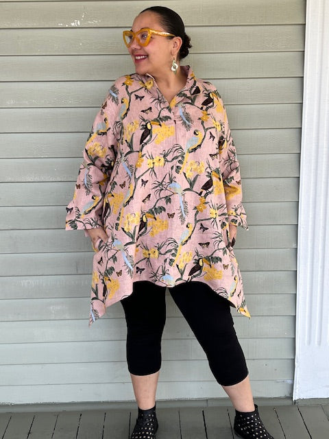 DTH 100% Linen Toucan Carmen Top