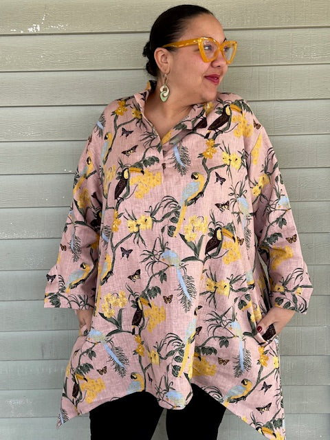 DTH 100% Linen Toucan Carmen Top