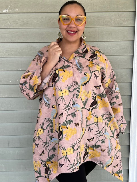 DTH 100% Linen Toucan Carmen Top