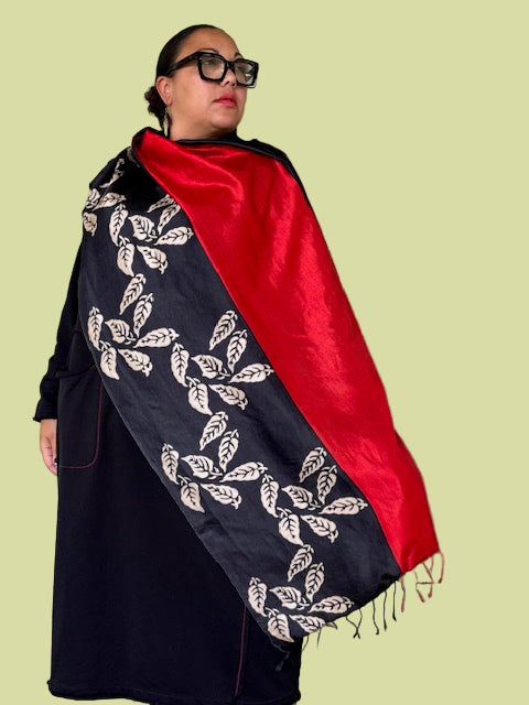 Red Trimmed Mulberry Silk Scarf