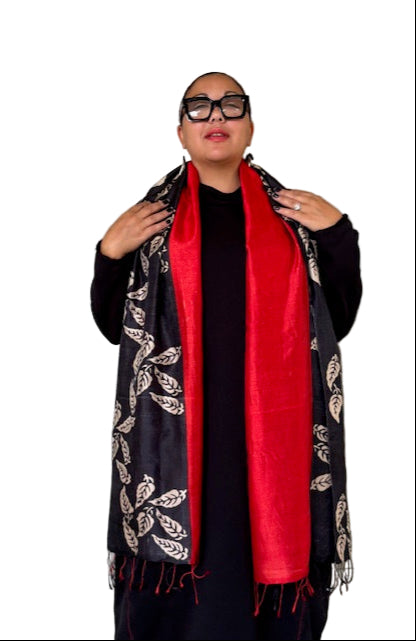 Red Trimmed Mulberry Silk Scarf