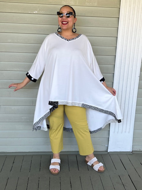 DTH White Pima Cotton Hi Lo Top (Black Trim or Color Trim)