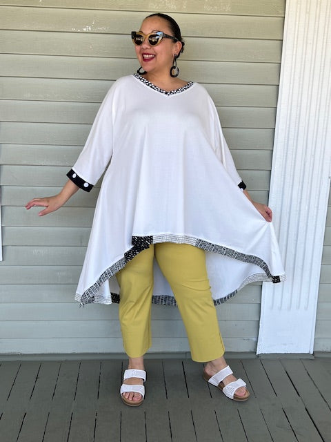DTH White Pima Cotton Hi Lo Top (Black Trim or Color Trim)
