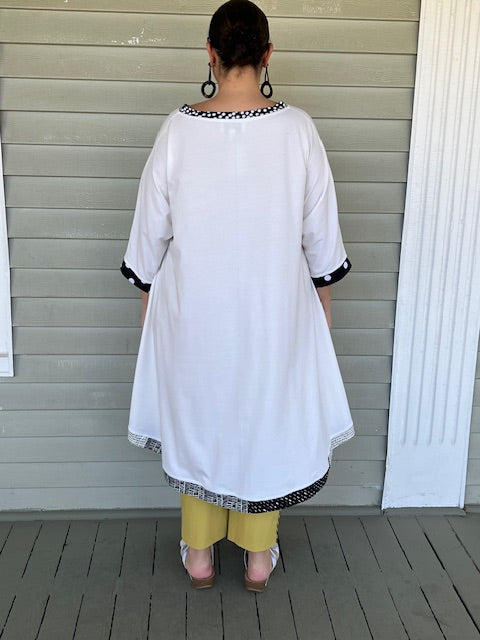 DTH White Pima Cotton Hi Lo Top (Black Trim or Color Trim)
