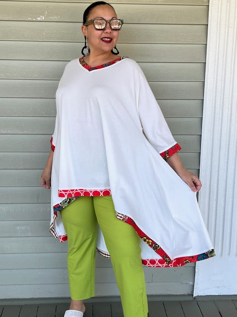 DTH White Pima Cotton Hi Lo Top (Black Trim or Color Trim)