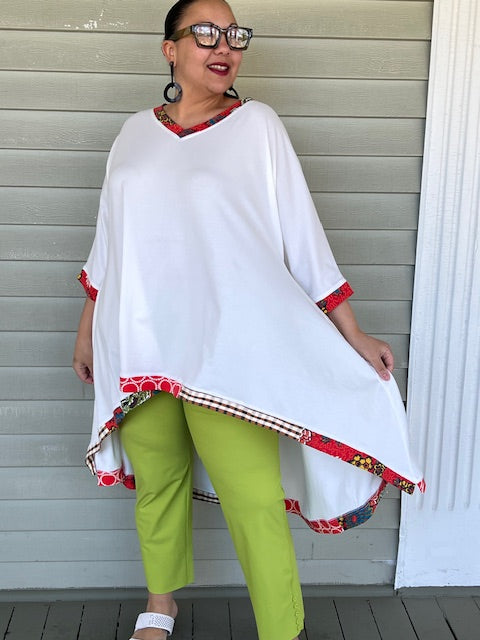 DTH White Pima Cotton Hi Lo Top (Black Trim or Color Trim)