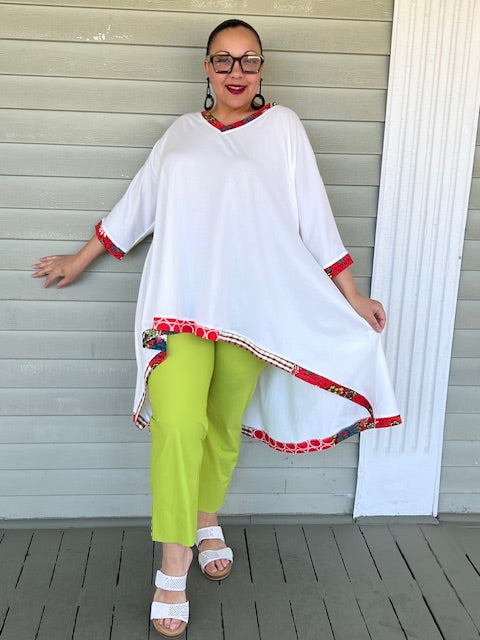 DTH White Pima Cotton Hi Lo Top (Black Trim or Color Trim)