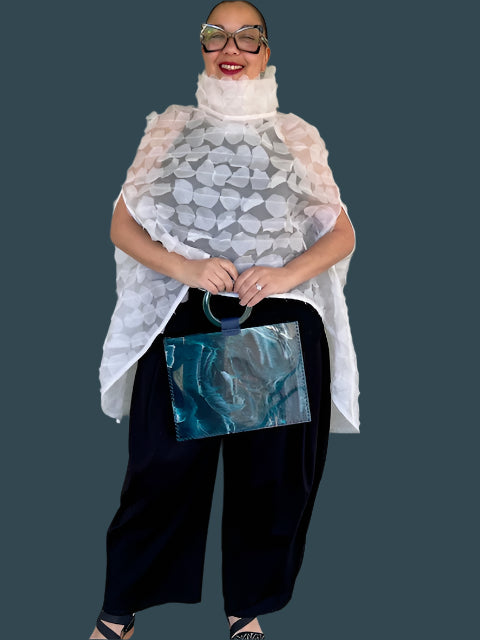 DTH 100% Silk Organza Feathered Cape Top