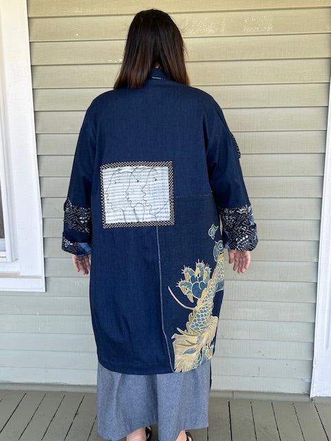 DTH Blue Denim Coat with Patches