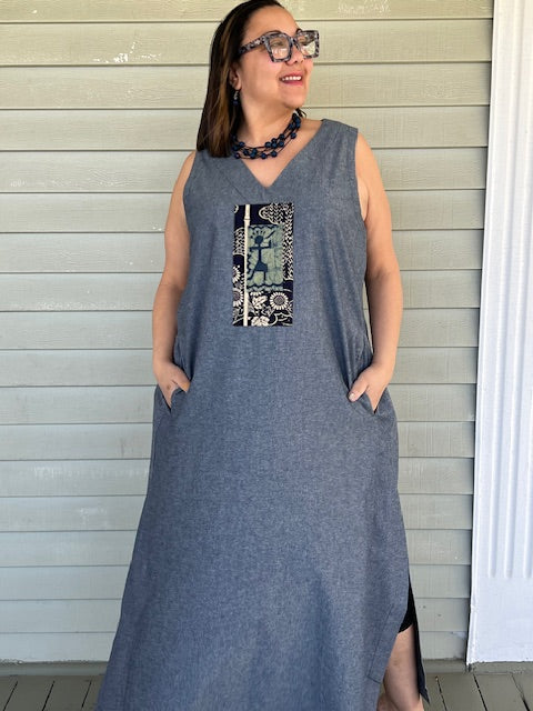 DTH 100% Linen Denim Jeannine Dress