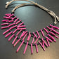 Adjustable Length, Triple Strand Stick Tagua with Beads - Hot Pink