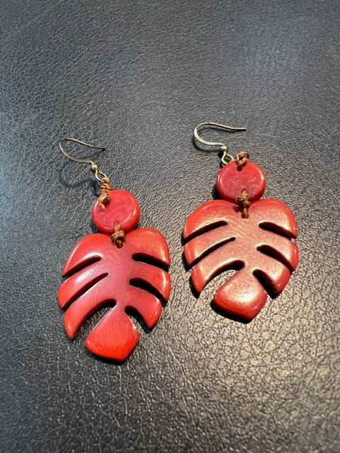 Tagua Nut Leaf Earrings - (3 Color Options)