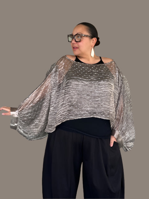 DTH Metallic Crush Organza Kimono Sleeve Top