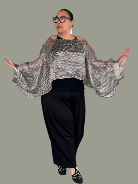 DTH Metallic Crush Organza Kimono Sleeve Top