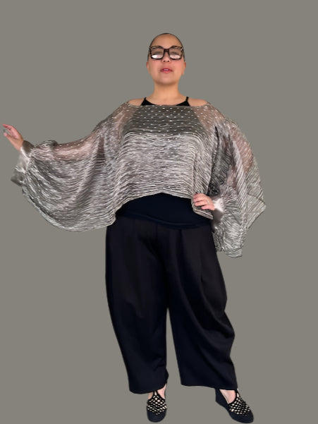 DTH Metallic Crush Organza Kimono Sleeve Top