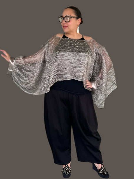 DTH Metallic Crush Organza Kimono Sleeve Top