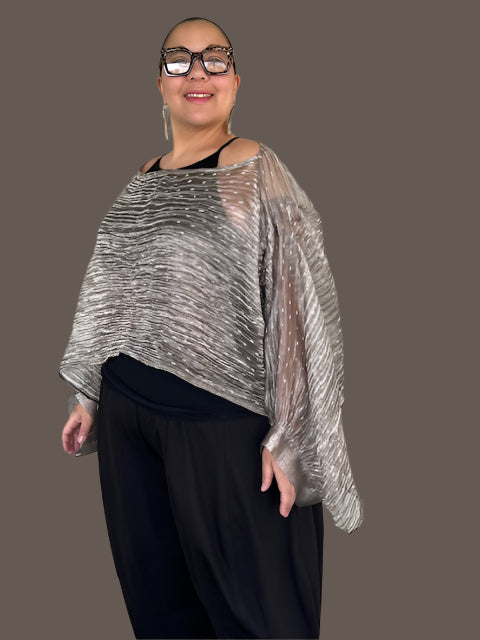 DTH Metallic Crush Organza Kimono Sleeve Top