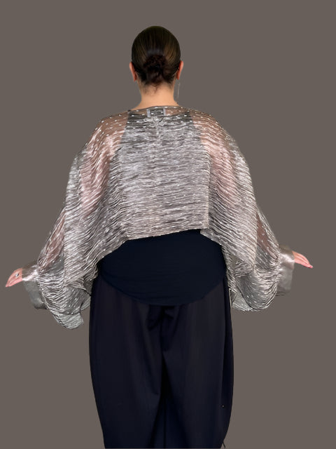 DTH Metallic Crush Organza Kimono Sleeve Top